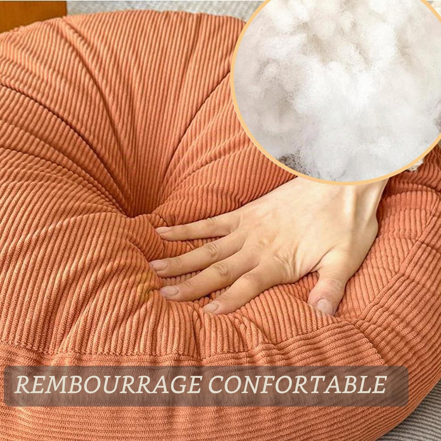 Lot de 2 coussins de sol pour adultes et personnes âgées, coussin de chaise rond rehausseur pour salle à manger, balcon, jardin, yoga, méditation - tatami japonais (2 pièces, 50 cm, orange)