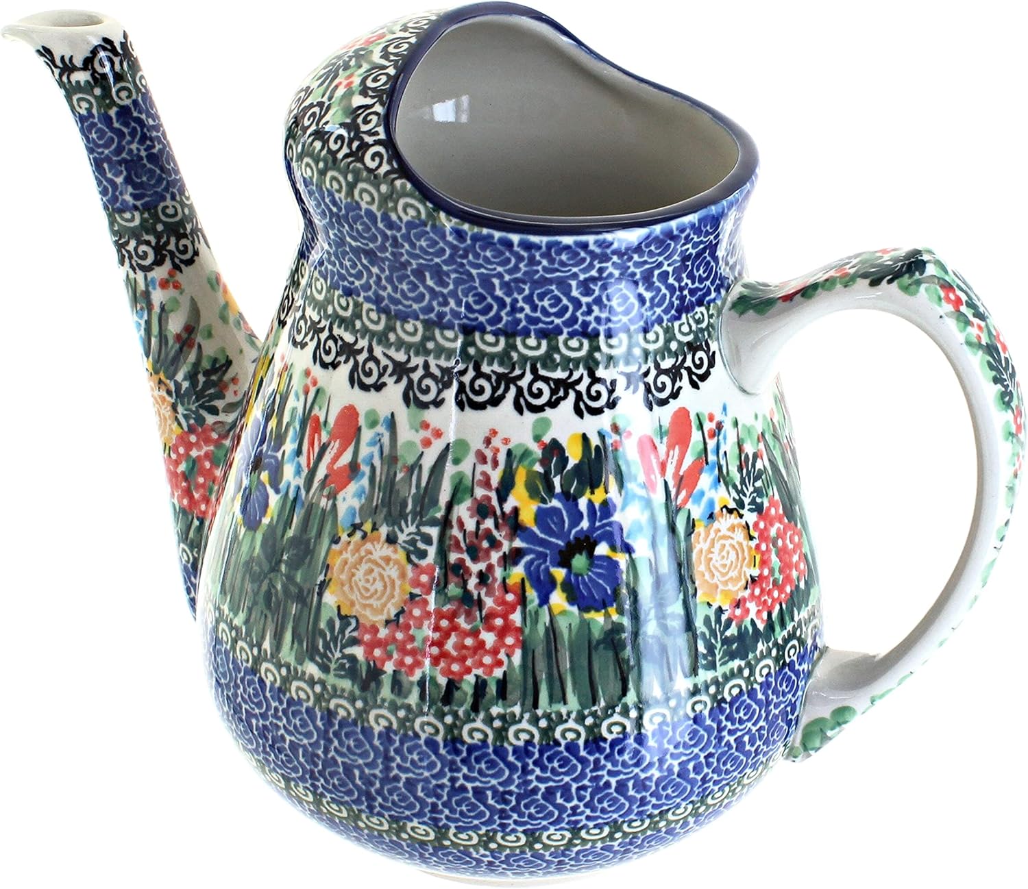 Blue Rose Polish Pottery - Green Maia Watering Can - 8" Tall - Polish Pottery Watering Can, for the Garden, Patio or Indoor Décor