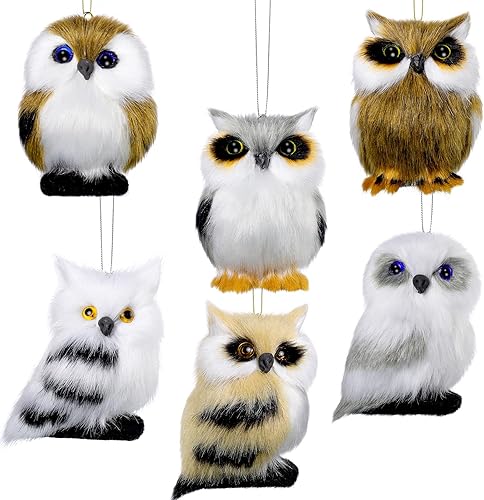 Skylety 6 adornos peludos de búho de Navidad, adornos de búho para árbol de Navidad, lindo búho, adorno colgante de felpa con cuerdas doradas para disponible en Yaxa El Salvador