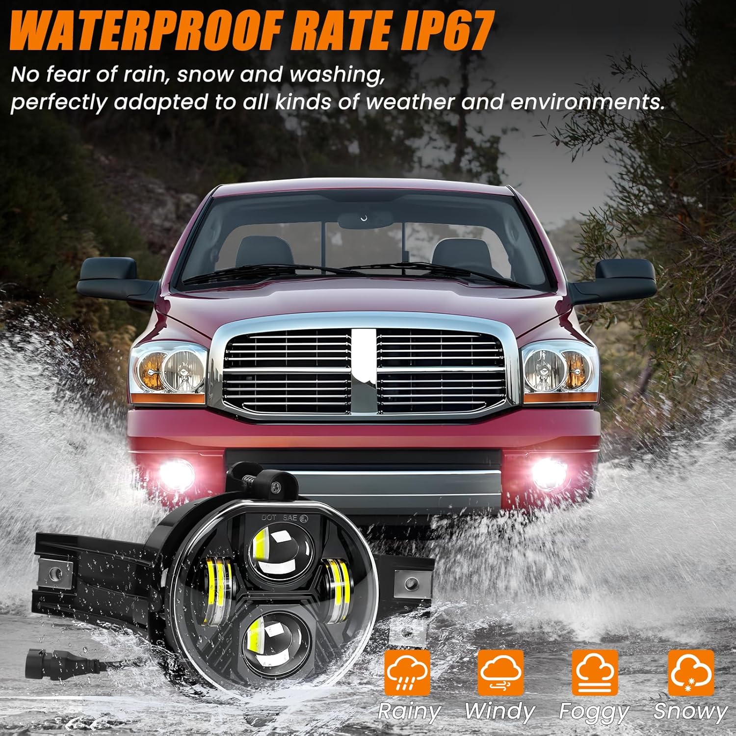 Upgraded Ram 1500 LED Fog Lights for Dodge Ram 1500/2500/3500 2002 2003 2004 2005 2006 2007 2008 2009 Pickup Truck Accessories, 80W Fog Light Assembly Replacement Kit,DOT Front Bumper Fog Lamps