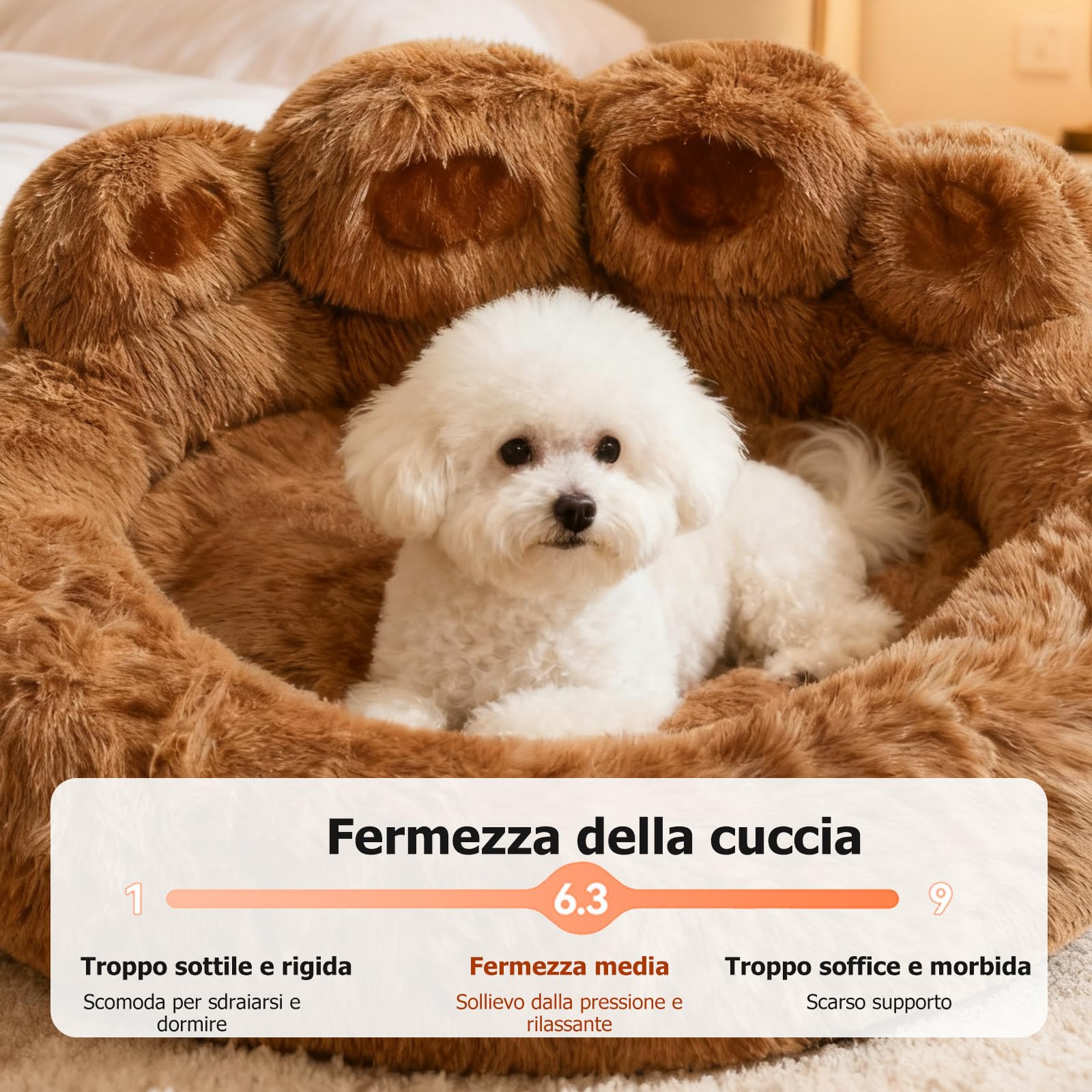 PETCUTE Letto per Gatti e Cani,Cuccia Cane Interno, Divano per Cani Lavabile,Simpatico Orso a Forma di Zampa,Morbida Lettino per Animali Domestici con Fondo Antiscivolo,Caffè,3XL