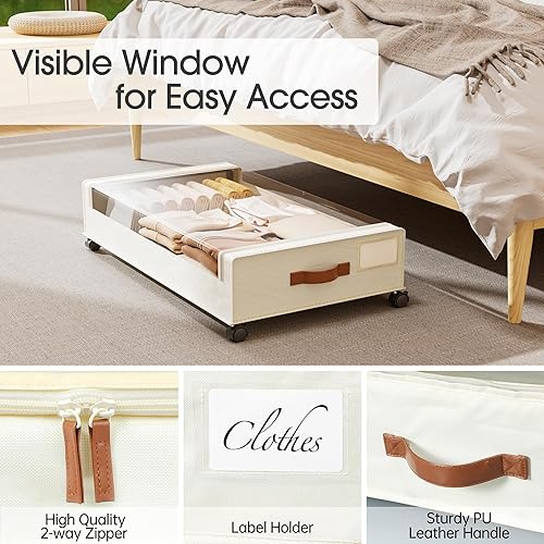 Miniatura 5 de Yecaye Almacenamiento debajo de la cama con ruedas, paquete de 2 contenedores de almacenamiento debajo de la cama, almacenamiento de zapatos debajo