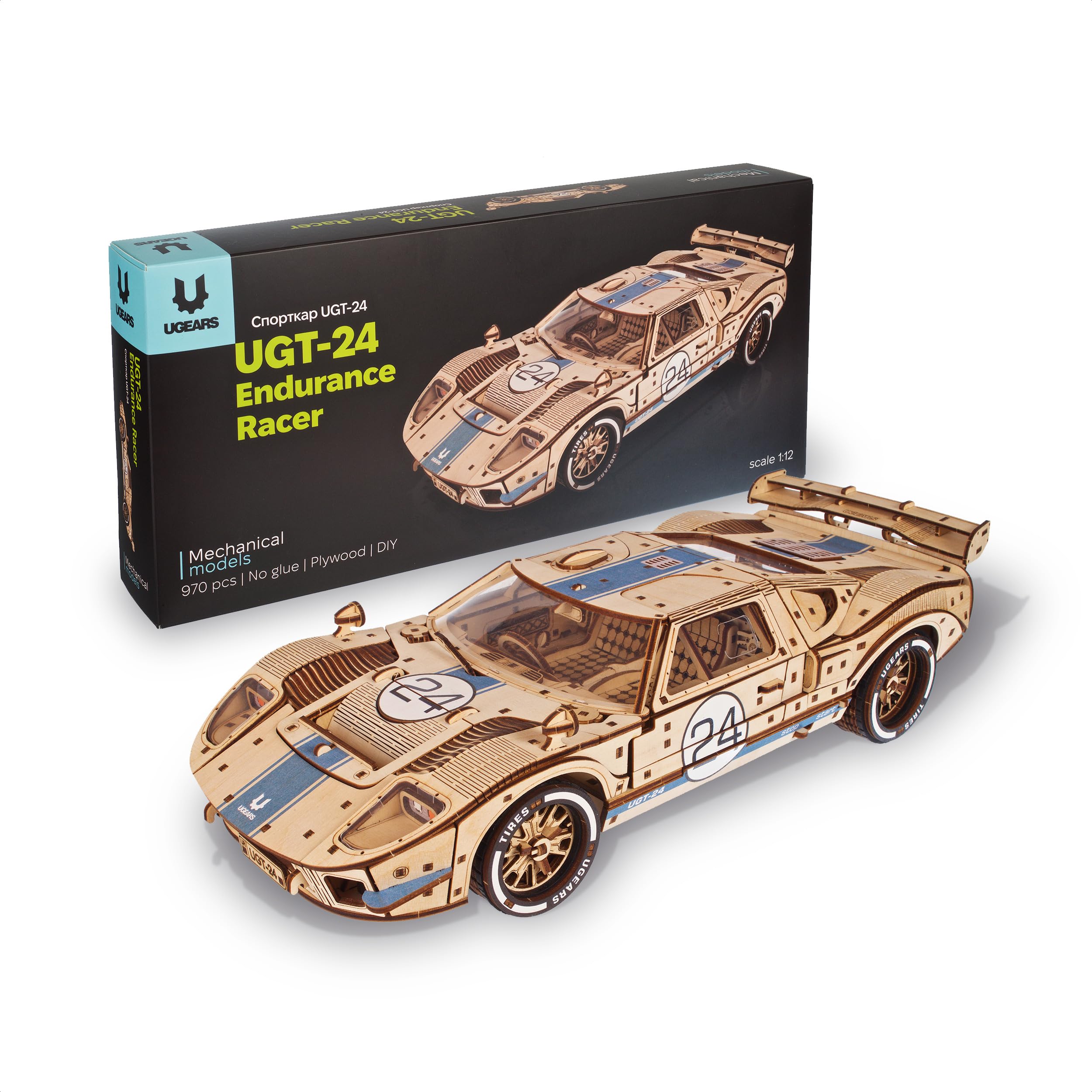 UGEARS UGT-24 Auto da Corsa di Endurance Puzzle 3D - Kit di Modelli Meccanici in Legno in Scala 1:12 da Costruire per Adulti - Kit di Costruzione Modello di Auto Sportiva - 970 Pezzi