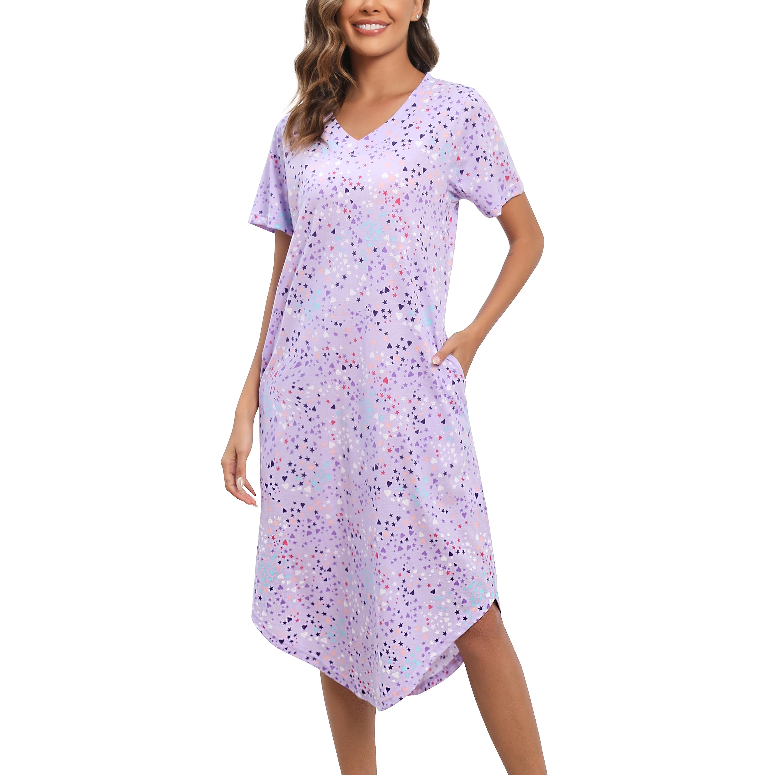 PNAEONG Nightgowns for Women Cotton Short Sleeve Long Nightshirts