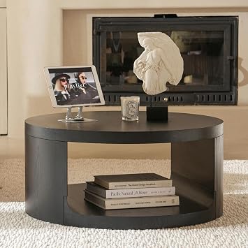 Round Black Coffee Table with Storage, Modern Living Room Table, 31 * 14in