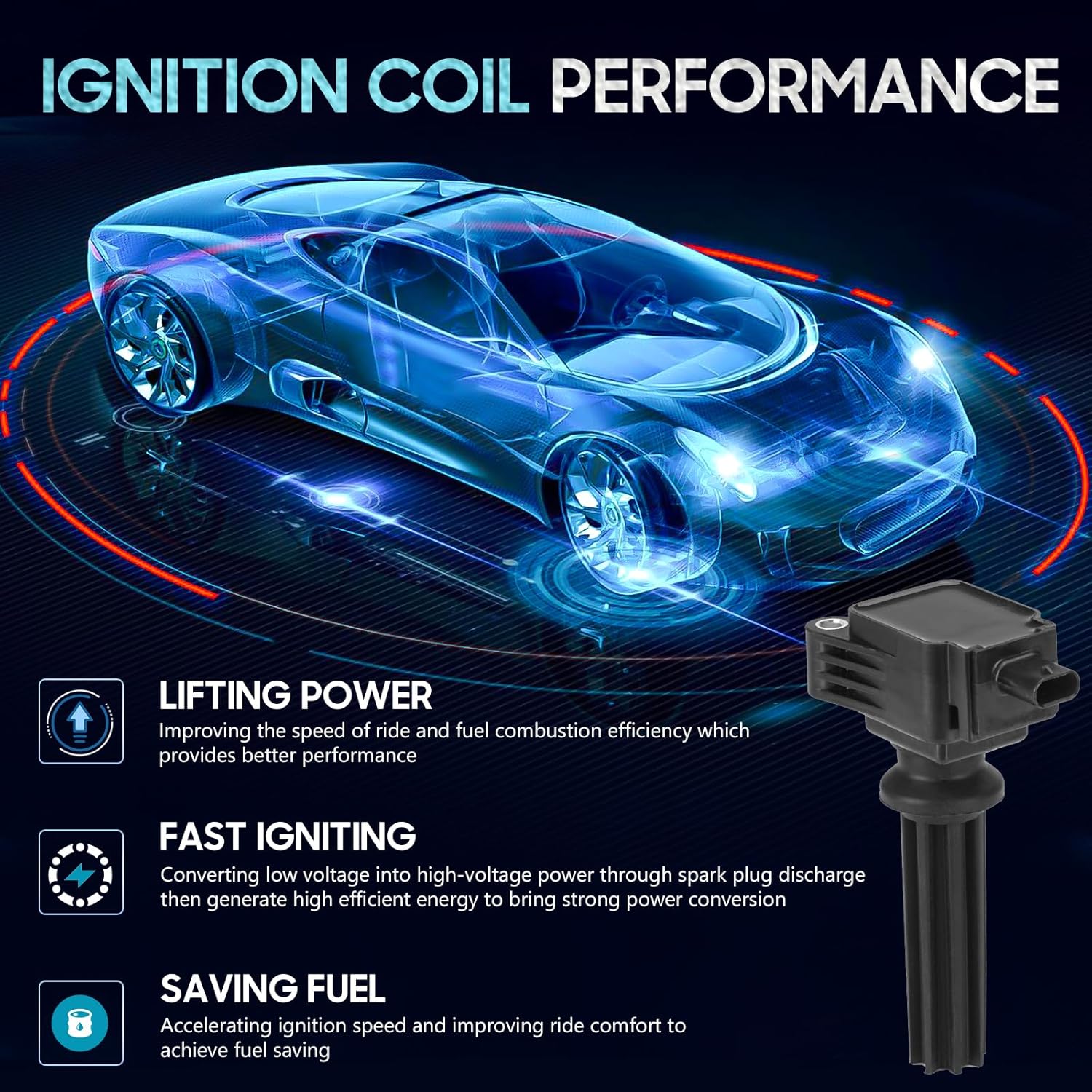 4PCS Ignition Coil Pack Compatible with Ford Lincoln Edge Escape Explorer Focus Fusion Taurus MKZ 2.0 2.3 L4, Replace for DG546 5C1873 C1816 UF670, Black