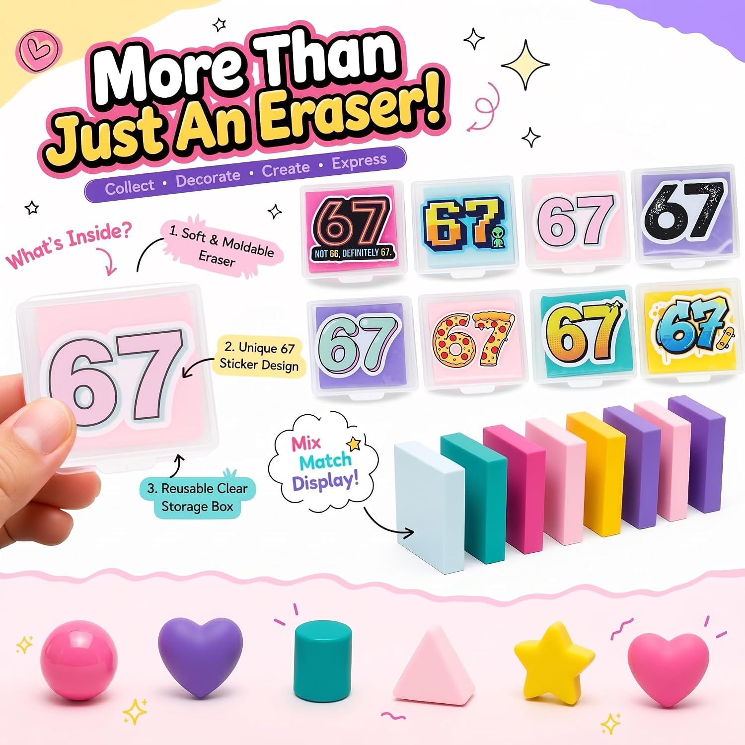 8 Pack Kneaded Erasers with Individual Storage Cases, Large Size Moldable Kneadable Erasers for Artists, 67 Theme Graphic Art, Supplies for Sketching, Drawing, Charcoal & Graphite (Style 1)