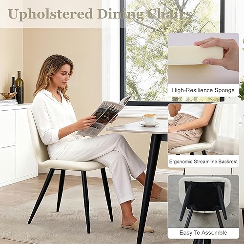 Miniatura 5 de Juego de 6 sillas de comedor de cuero, modernas de mediados de siglo, sillas tapizadas para cocina, comedor con patas de metal, pies ajustables para