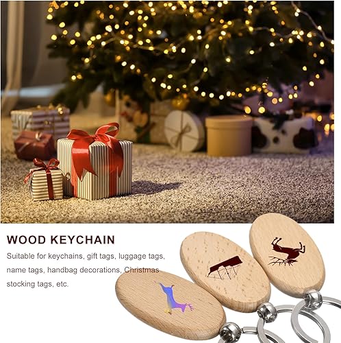 Miniatura 5 de MECCANIXITY Llavero de madera en blanco, 1.57 pulgadas, grabado de madera, llavero para manualidades, paquete de 100