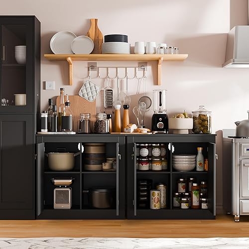 Miniatura 7 de Cozy Castle Gabinete de buffet con almacenamiento  Armario de almacenamiento de cocina, mesa consola de madera, gabinete de café para sala de estar,