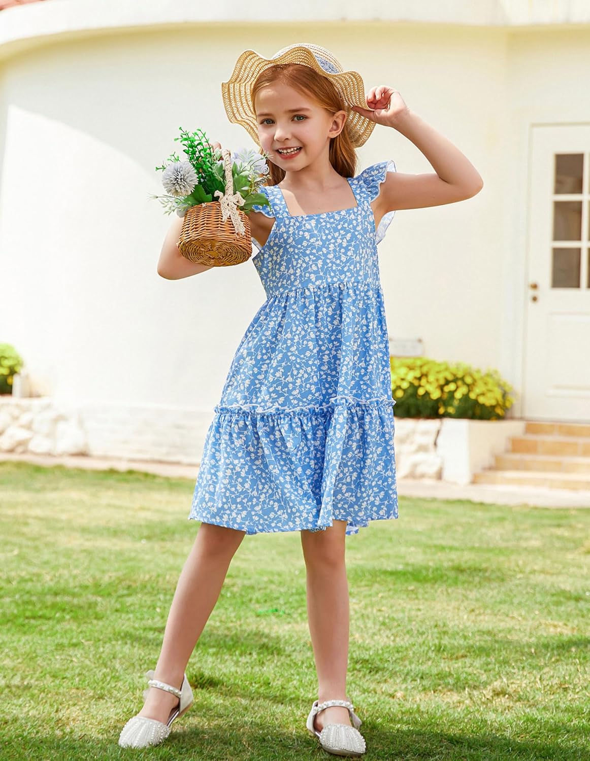 GRACE KARIN Girls Floral Dress Tie Back Flutter Sleeves Casual Summer Dress for 5-12Y - Image 4