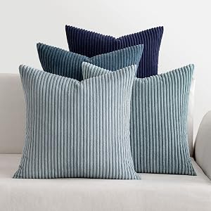 MIULEE Pack of 4 Dark Blue Corduroy Decorative Throw Pillow Covers 18x18 Inch Soft Boho Striped Pillow Covers Modern Farmhouse Home Decor for Winter Sofa Living Room Couch Bed