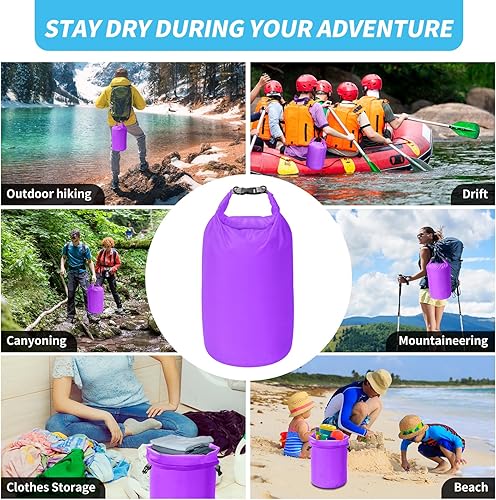 Miniatura 6 de Juego de bolsas secas, impermeables, pequeñas y ligeras, para tabla de remo, kayak, pesca, campamento (morado, 2 L, 5 + 10 L)
