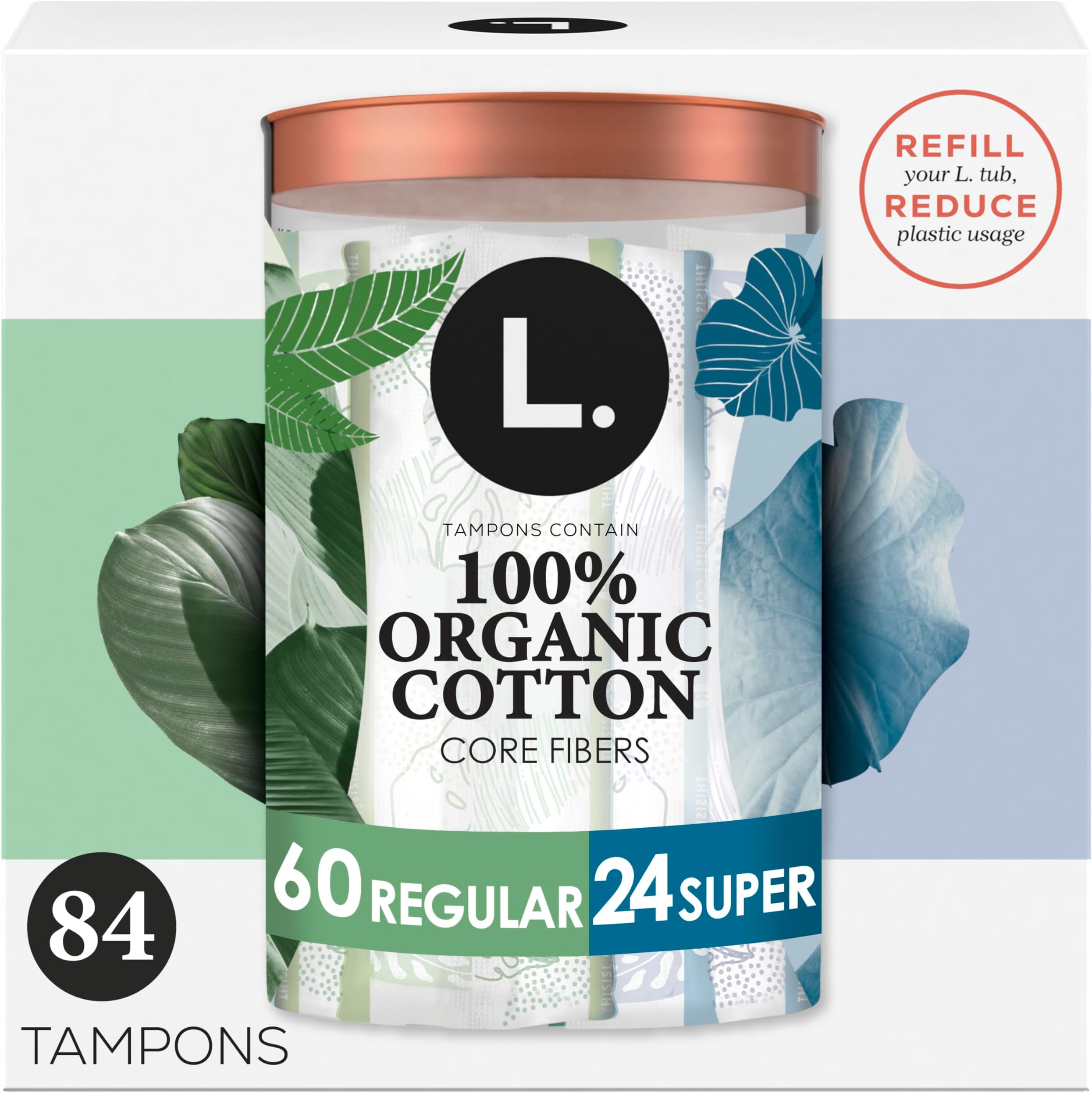 L. Organic Cotton Tampons - Regular 42 Count x 2 Packs (84 Total)