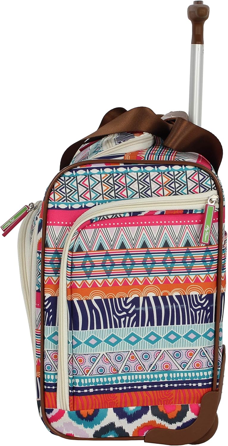 Lily Bloom Designer 15 Inch Carry On - Weekender Overnight Business Travel Luggage - Lightweight 2-Rolling Wheels Suitcase - Under Seat Rolling Bag for Women (One Size, Tribal Stripe) - Image 3