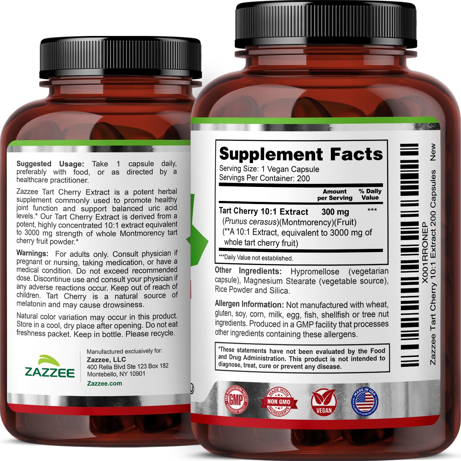 Zazzee Tart Cherry 10:1 Extract, 200 Vegan Capsules, 6+ Month Supply — Amazon image 7