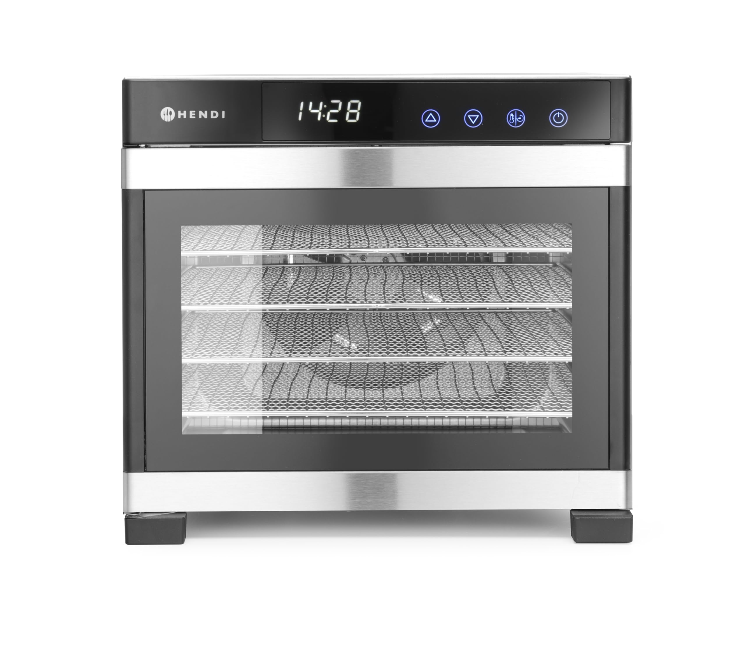 HENDI Essiccatore alimentare, con 6 griglie, per l’essiccazione di frutta, verdura e carne, timer, intervallo di temperatura da 35º a 75ºC, 230V/600W, 340x450x(H)311mm, acciaio inossidabile