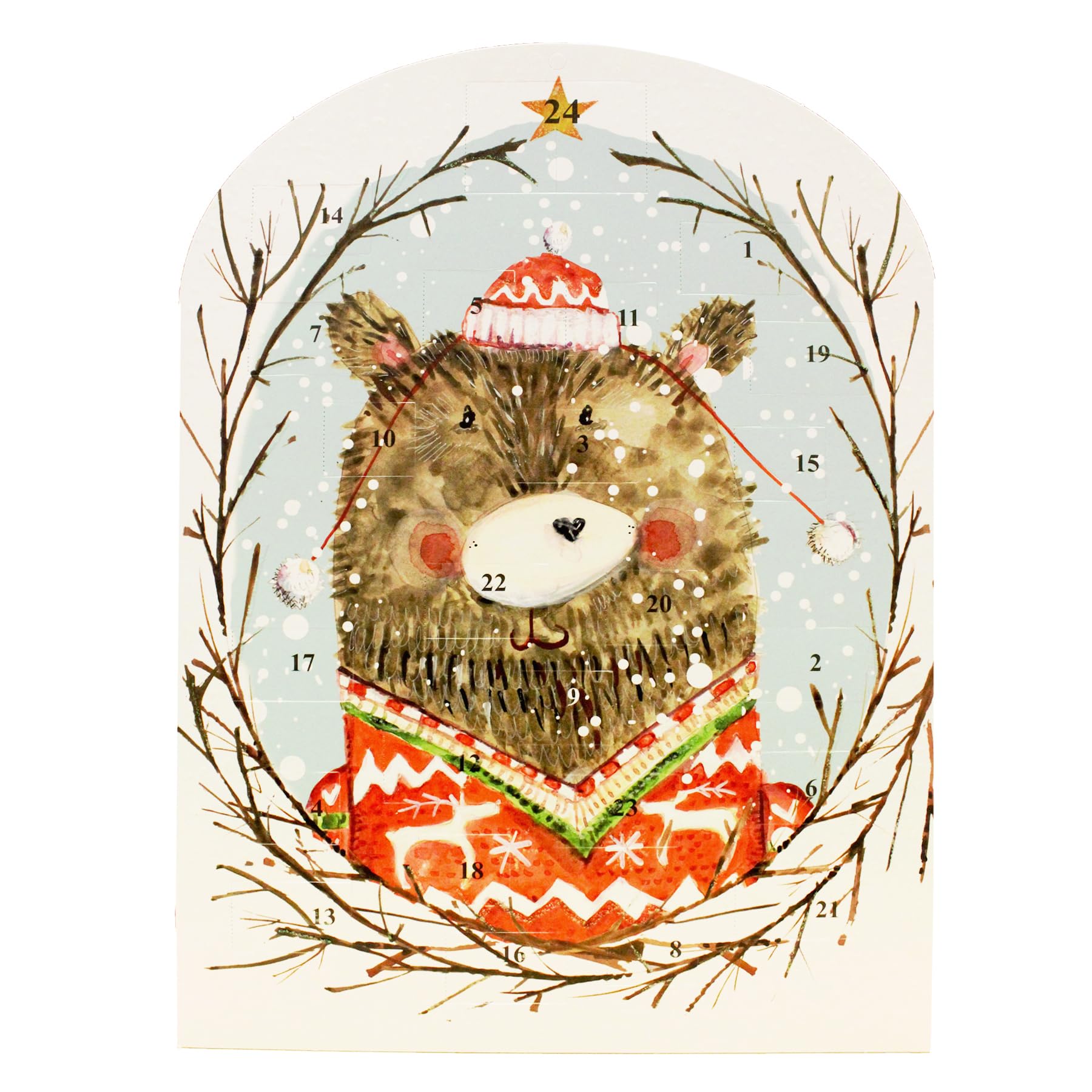 Traditional Christmas Advent Calendar with 24 Windows - Festive Bear
