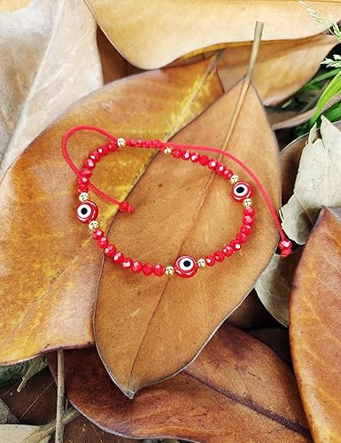 Miniatura 4 de CEYIYA Pulseras de cuentas de mal de ojo para mujer, pulsera de protección azul y rojo con amuleto, pulseras de hilo ajustable de buena suerte