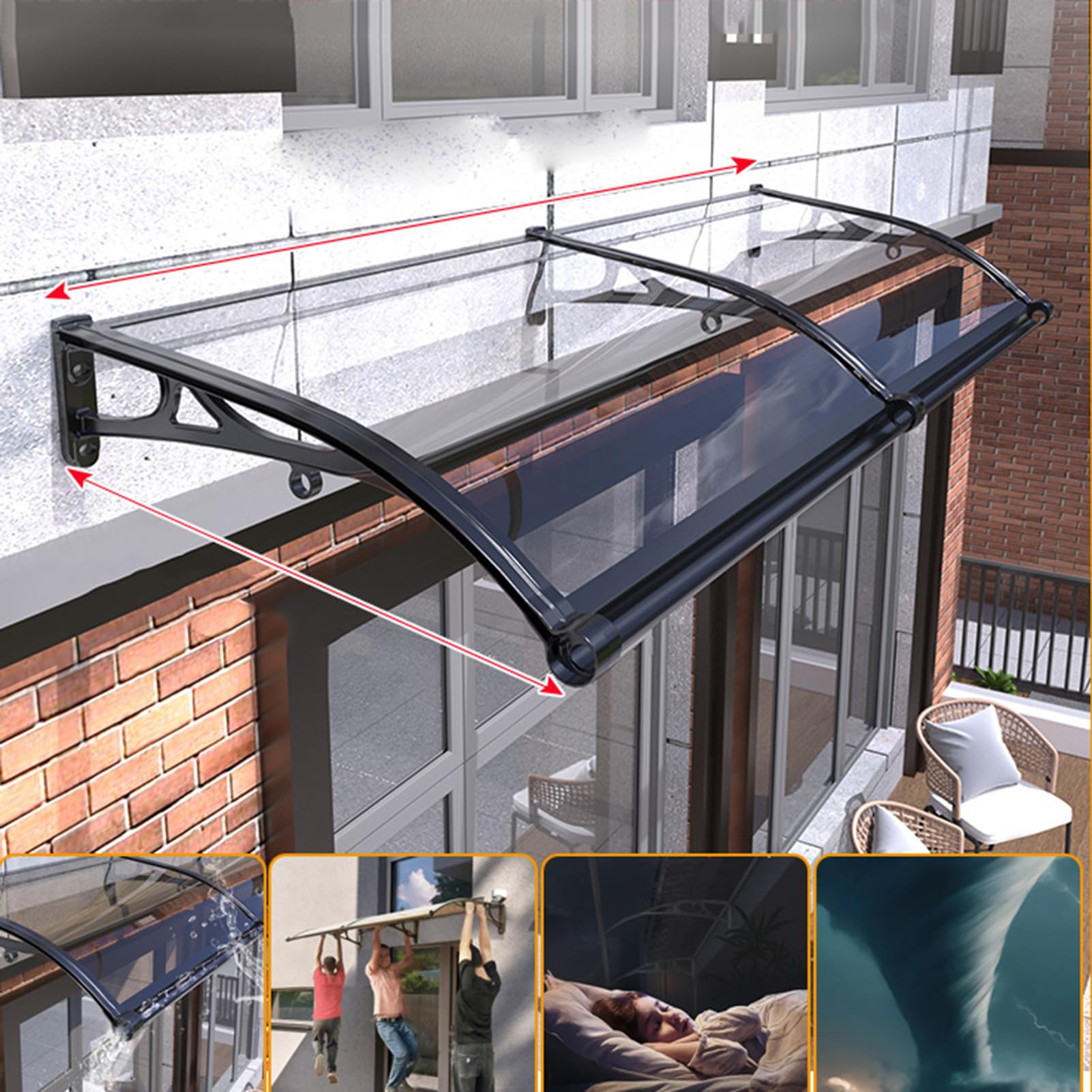 Toit en aluminium noir et polycarbonate d'auvent de porte extérieur haut de gamme