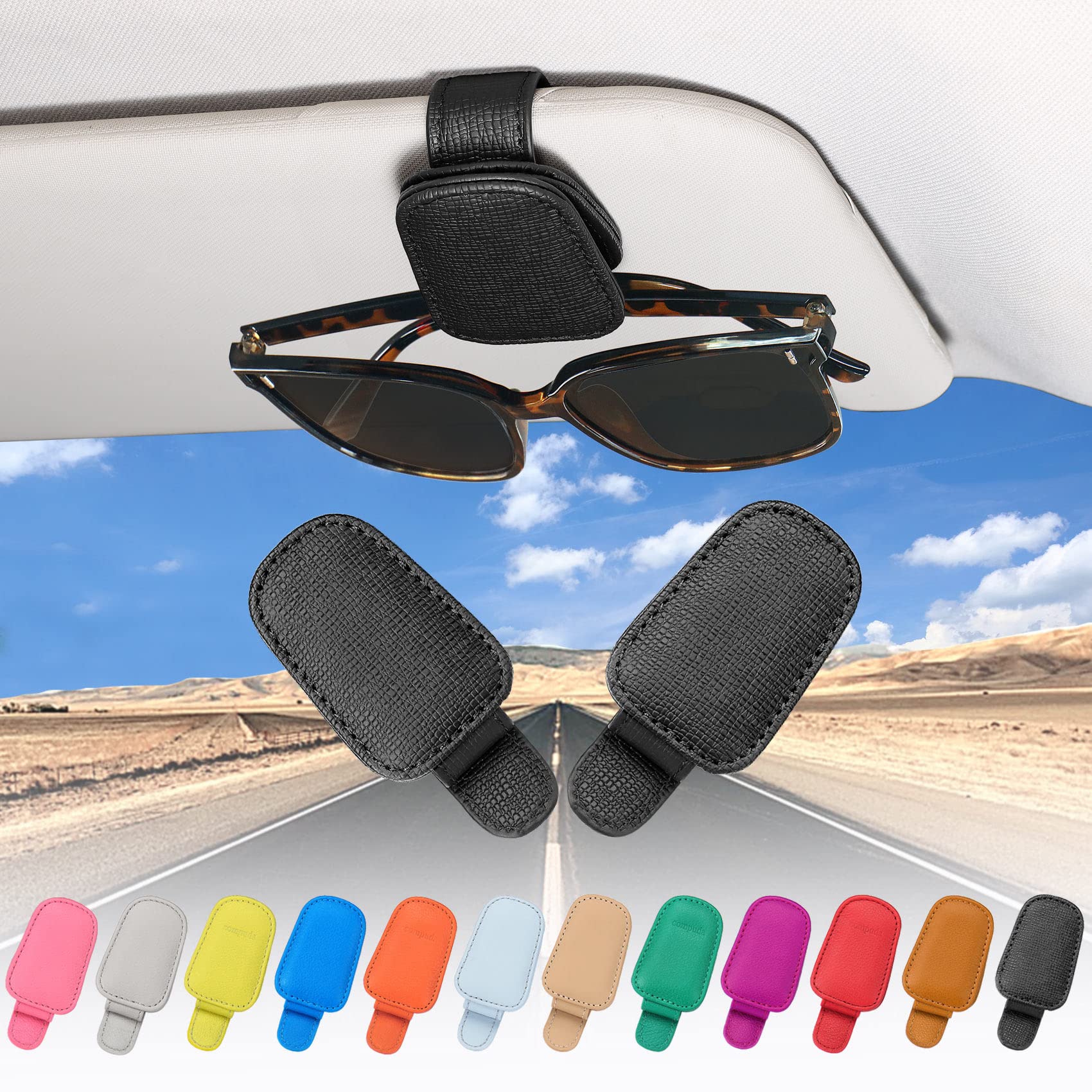 Car Sun Visor Glasses Case Holder Clip, Eye Sunglasses Organizer Mount With Ticket Card Clip Apply To Most Car Models Black