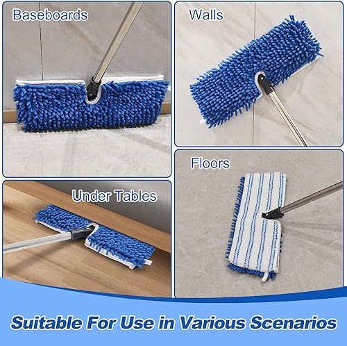 Miniatura 6 de Trapeador de microfibra de doble acción con 2 repuestos de fregona de microfibra reutilizables para limpieza de suelos, mango de trapeadores de