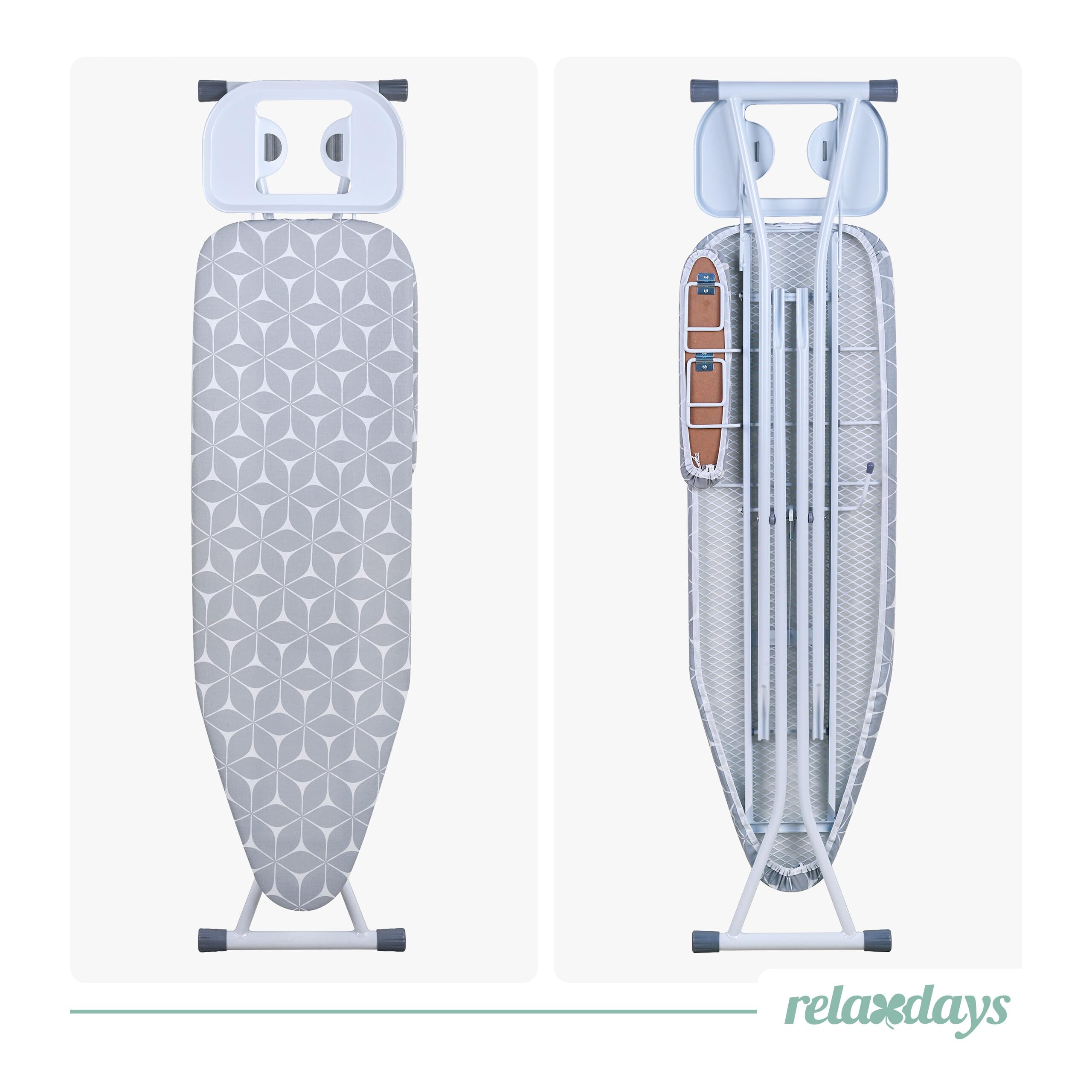 Relaxdays Bügelbrett für Dampfbügeleisen, 131 x 33 cm, höhenverstellbar, klappbar, Ärmelbrett, Bügeltisch, weiß/grau
