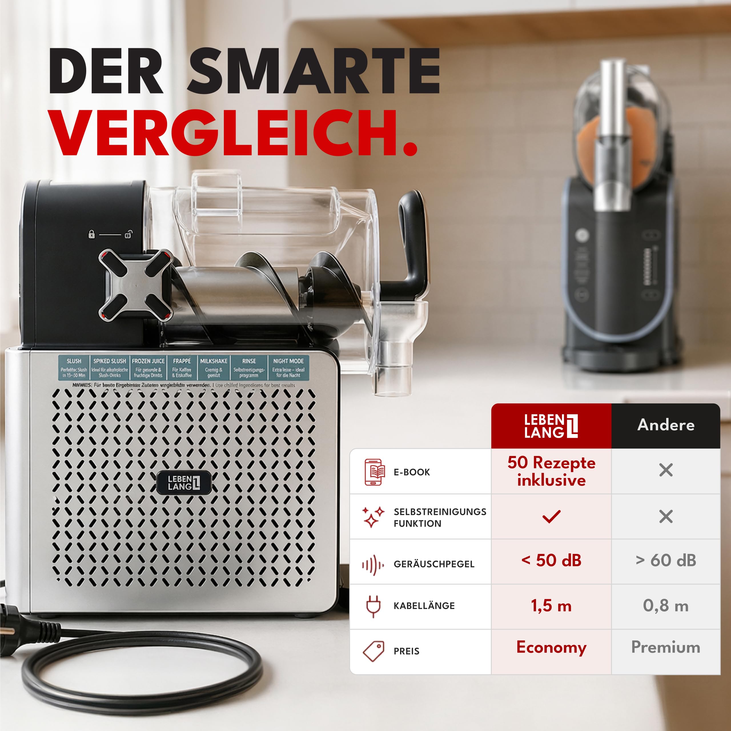 LEBENLANG Premium Slush Maschine 2L - 5 Modi & 15 Min QuickFreeze I Inkl. Rezeptbuch & Auto-Reinigung I Slush Eis Maschine für Zuhause Frozen Slushy Machine Slushie Maker Ice Slushi Maschiene