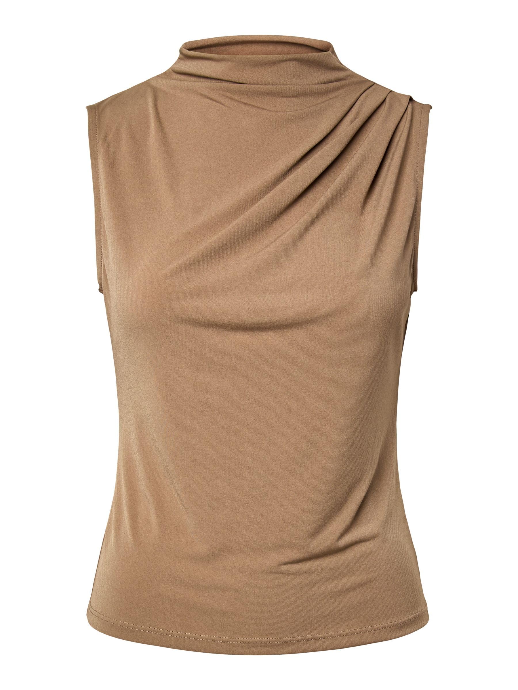 PIECES Women's Pcmadison SL Draped Noos BC Top, Taupe Gray, M