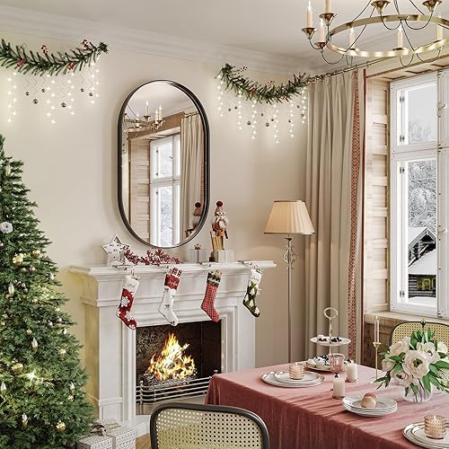 Miniatura 8 de Brightify Espejo ovalado negro para tocador de baño de 20 x 30 pulgadas, espejos de baño negro mate para marco de metal de pared, espejo montado en