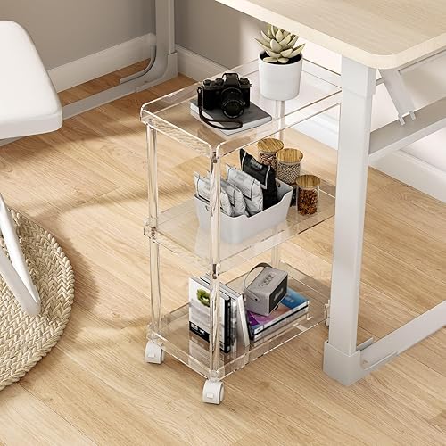 Miniatura 5 de Aquiver Carrito de almacenamiento delgado de acrílico, carrito utilitario de 3 niveles, para cocina, baño, sala de estar, lavandería, lugares