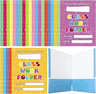 Outus 24 Pcs Students Pocket Folders Bulk Portfolio Take Home Folders Gifts for Classroom Home Office Students Teachers School Supplies(Classwork)