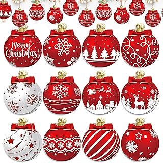 24 Pcs Merry Christmas Ball Wooden Hanging Ornaments with Ropes Snowflakes Elk Stars Xmas Tree Wreaths Pendant Craft Decoration Winter Holiday Party Supplies