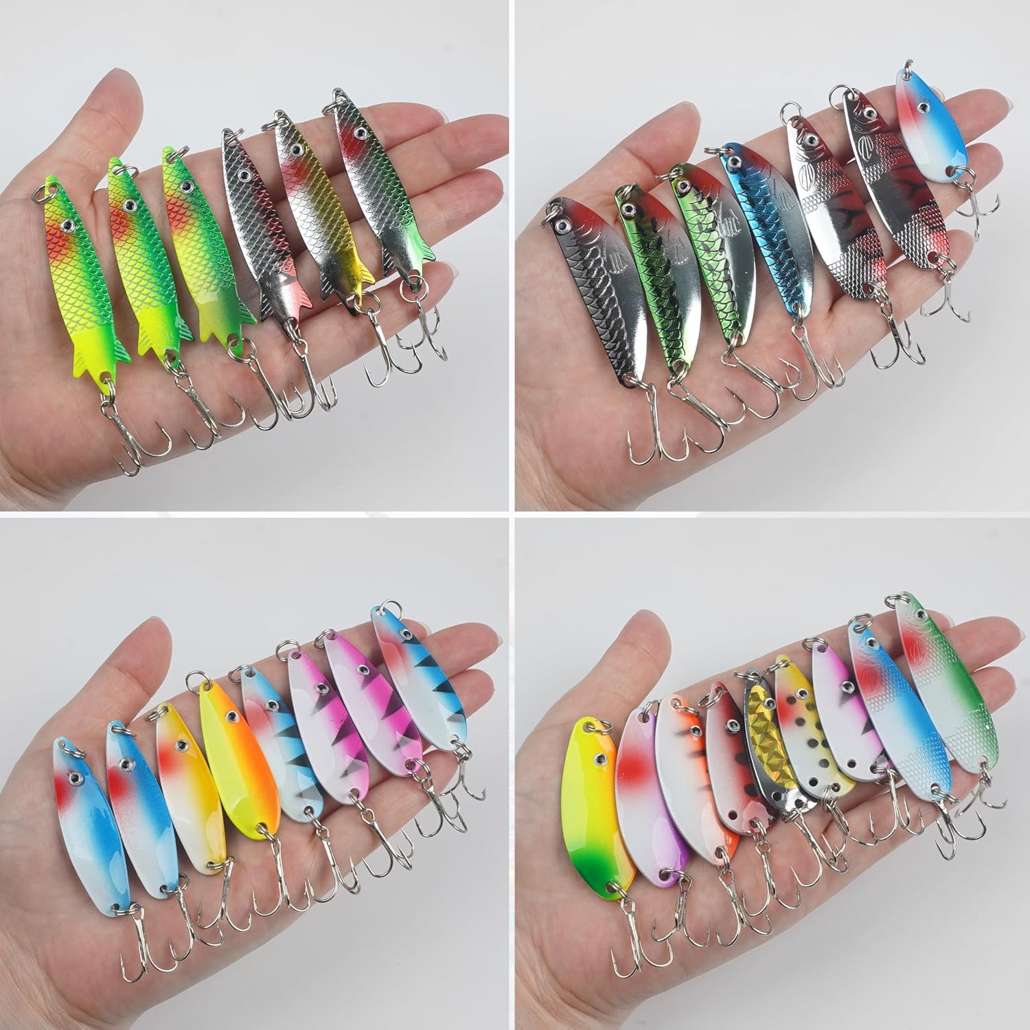 Fishing Spoons Fishing Lures Kit, 30pcs Trout Spoons Colorful Metal Spinner Baits Casting Spoons Lures with Treble Hooks for Trout Salmon Bass Pike Walleye