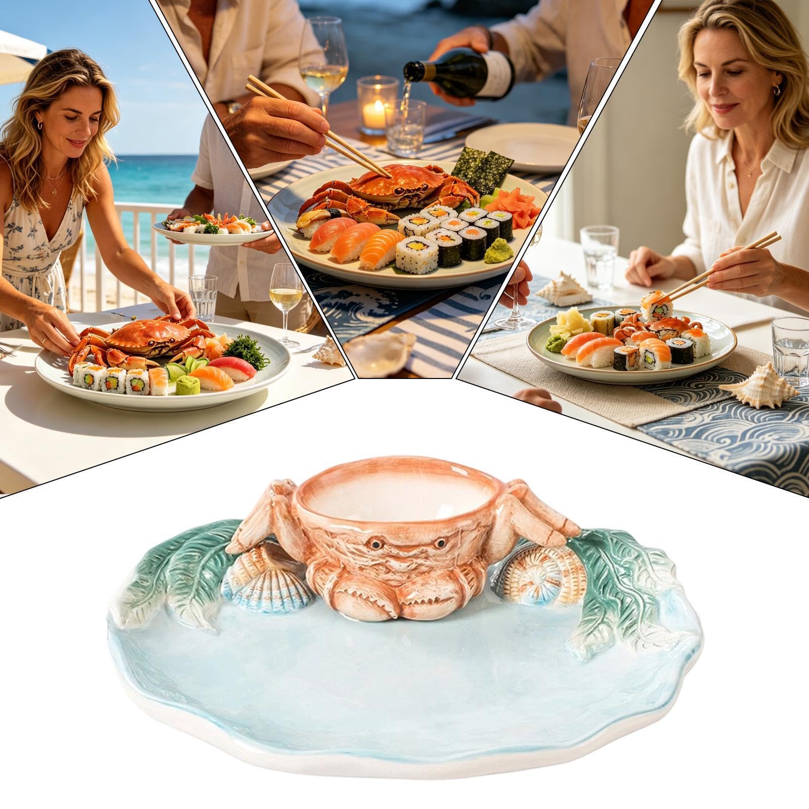Plato De Servir Con Cuenco Para Mojar En Forma De , Plato Cerámico 31 | Fuente Para Servicio En La Playa Cena Aperitivos Sushi Dumplings Comida Y Cocina
