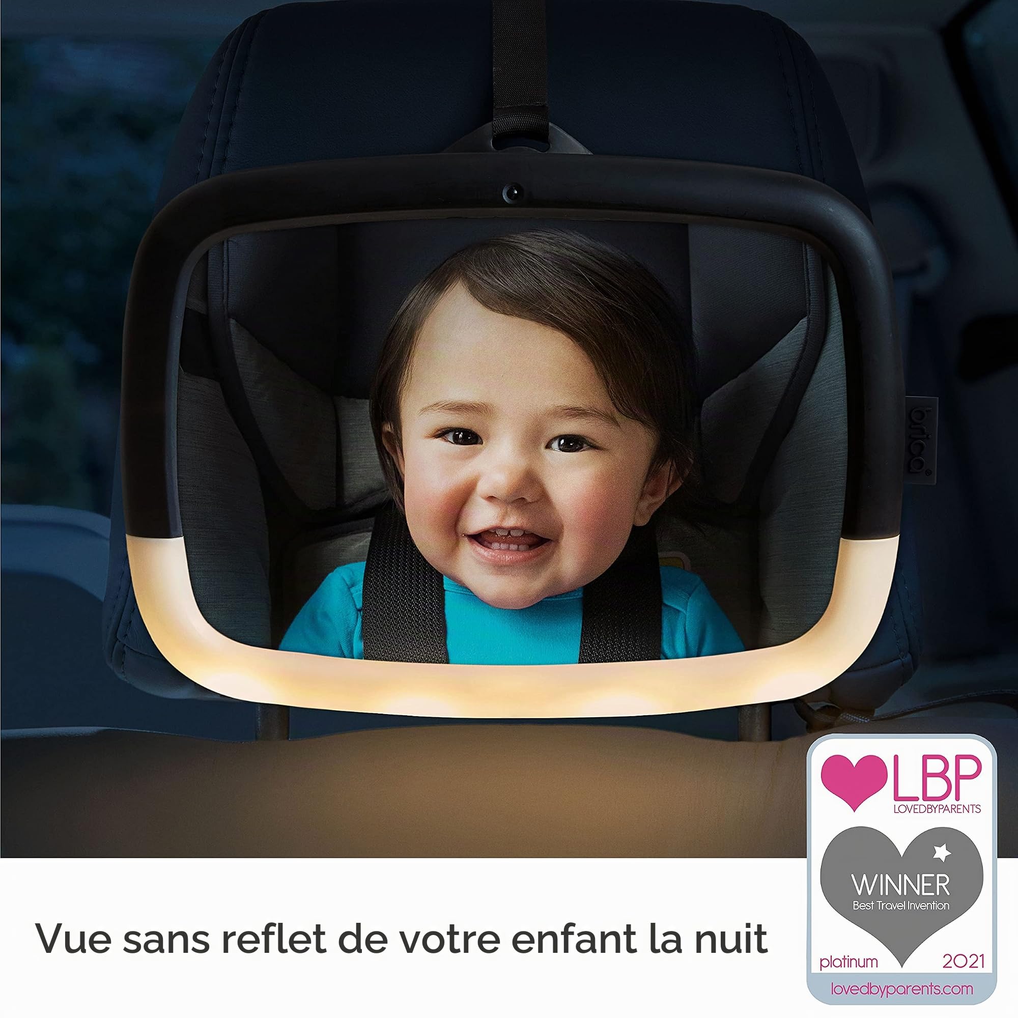 Munchkin Miroir de Siège Auto In-Sight Bébé avec Lumière Nocturne LED | Miroir de Voiture Grand Format pour Bébés & Tout-Petits Face à l'Arrière | 100 % Incassable & Testé en Cas de Collision