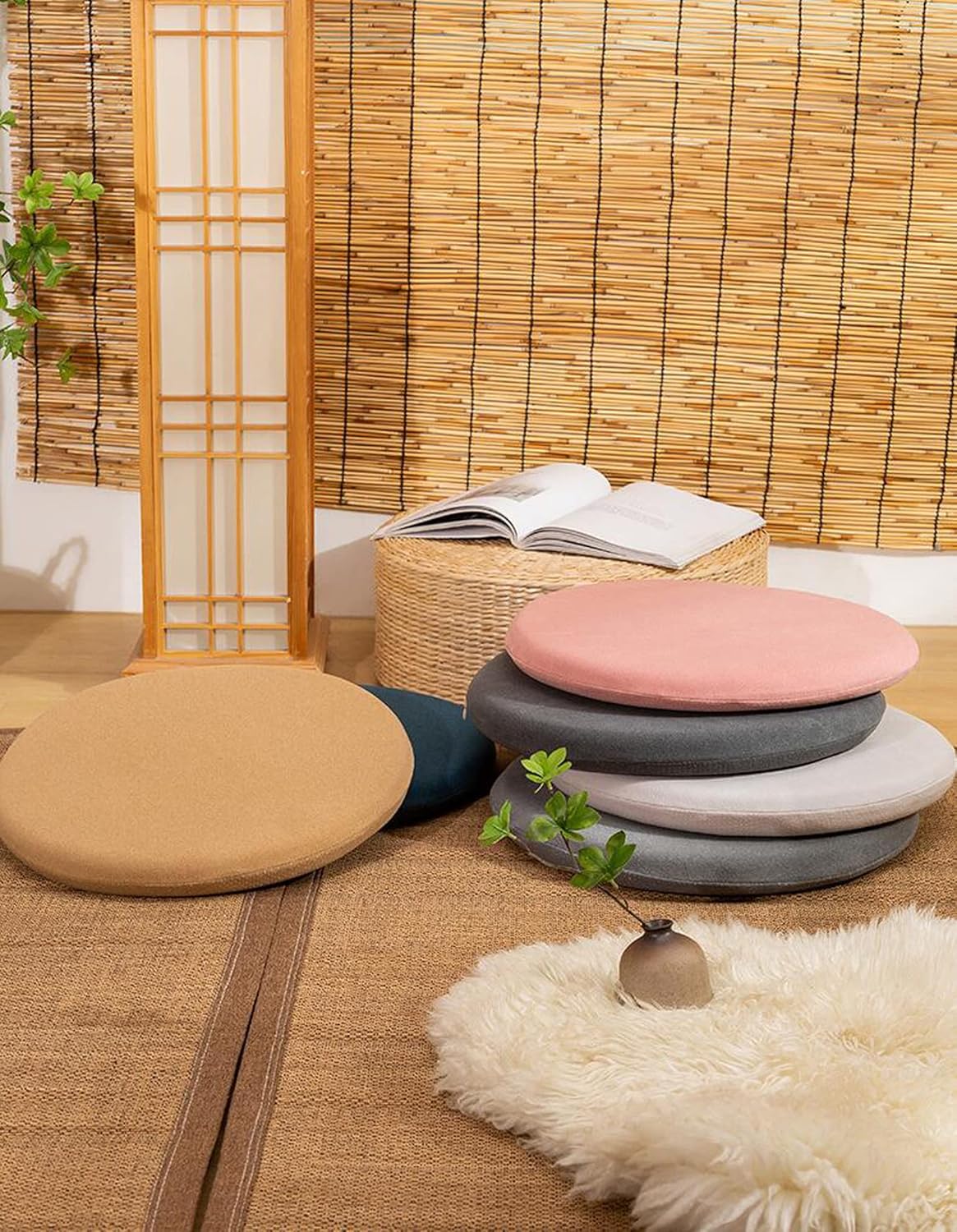 Bar Stool Cushions Round 18 Inch Memory Foam Seat Cushion Non Slip Cushion Cover Japanese Style Tatami Kitchen, Home, Office Chair Pads with Zipper Washable (Light grey, 18X1.6 inch)