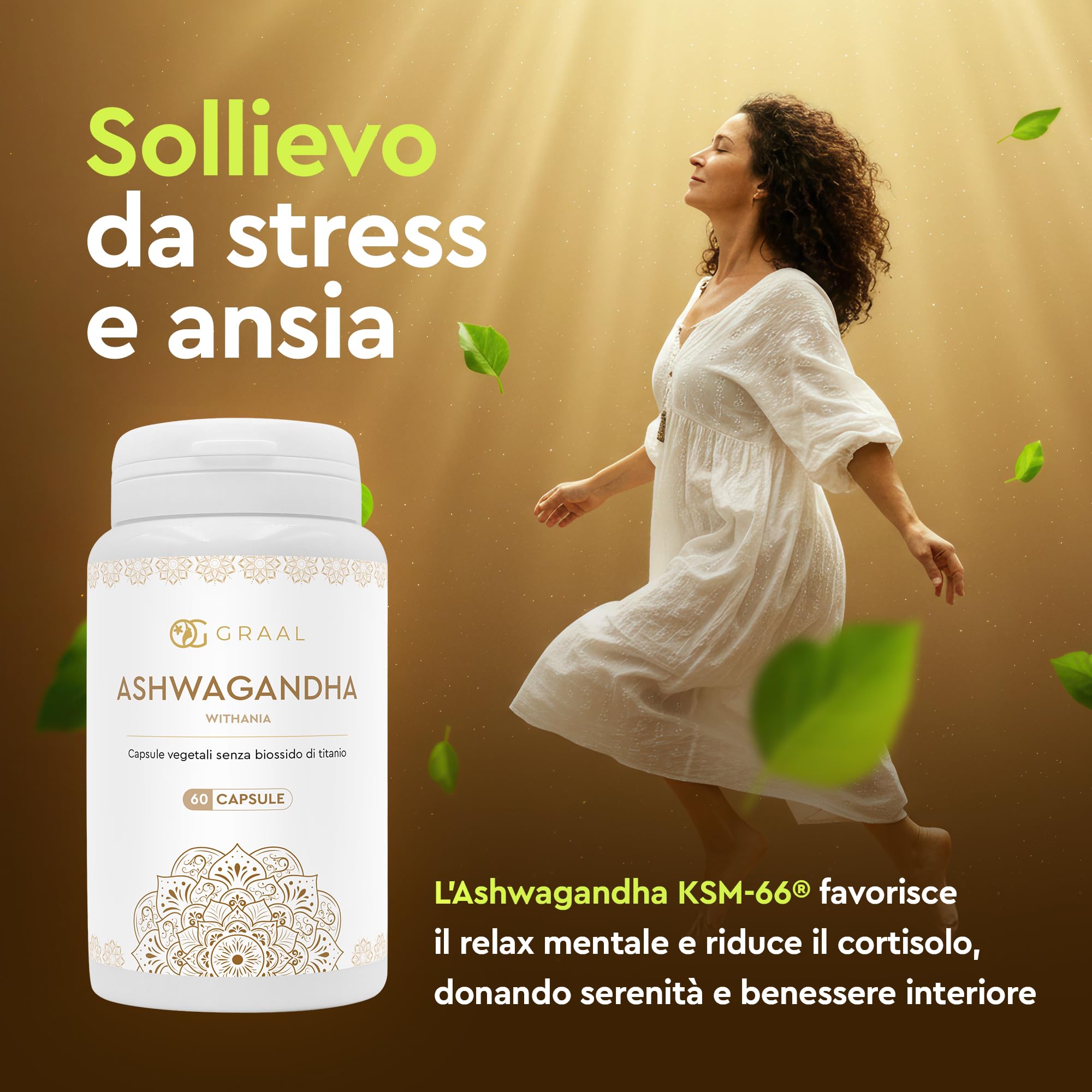 Graal Ashwagandha KSM-66 60 Capsule - Tonico Adattogeno Antistress, Migliora Sonno, Energia e Benessere Mentale, L’ashwagandha Ideale per Recupero Psico-Fisico