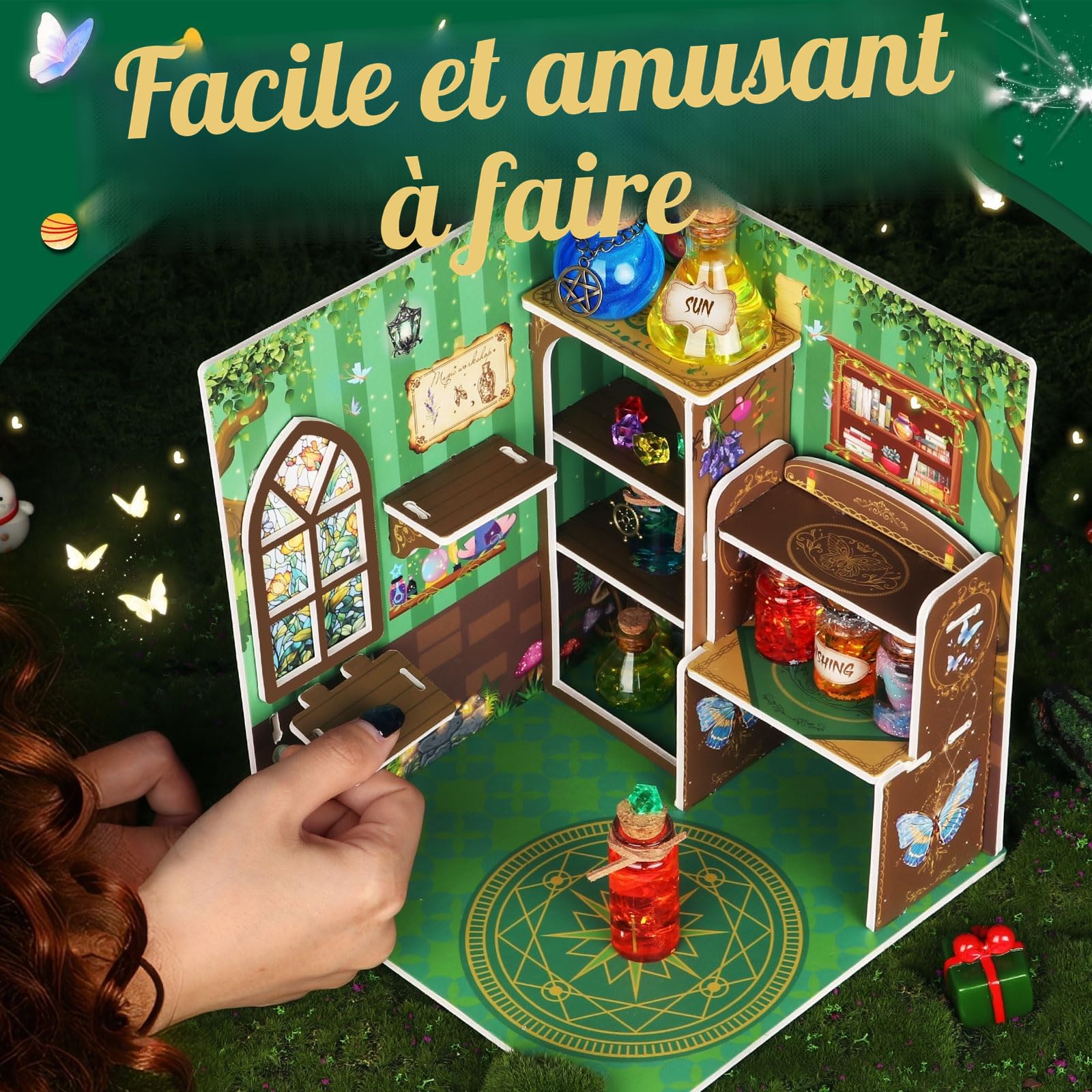 Kit de Potions Magique Maison de Fée - 20 Potions avec Poussière de Gemmes, Jouet Créatif Cadeau pour Enfants 6+ Ans Noël & Anniversaire