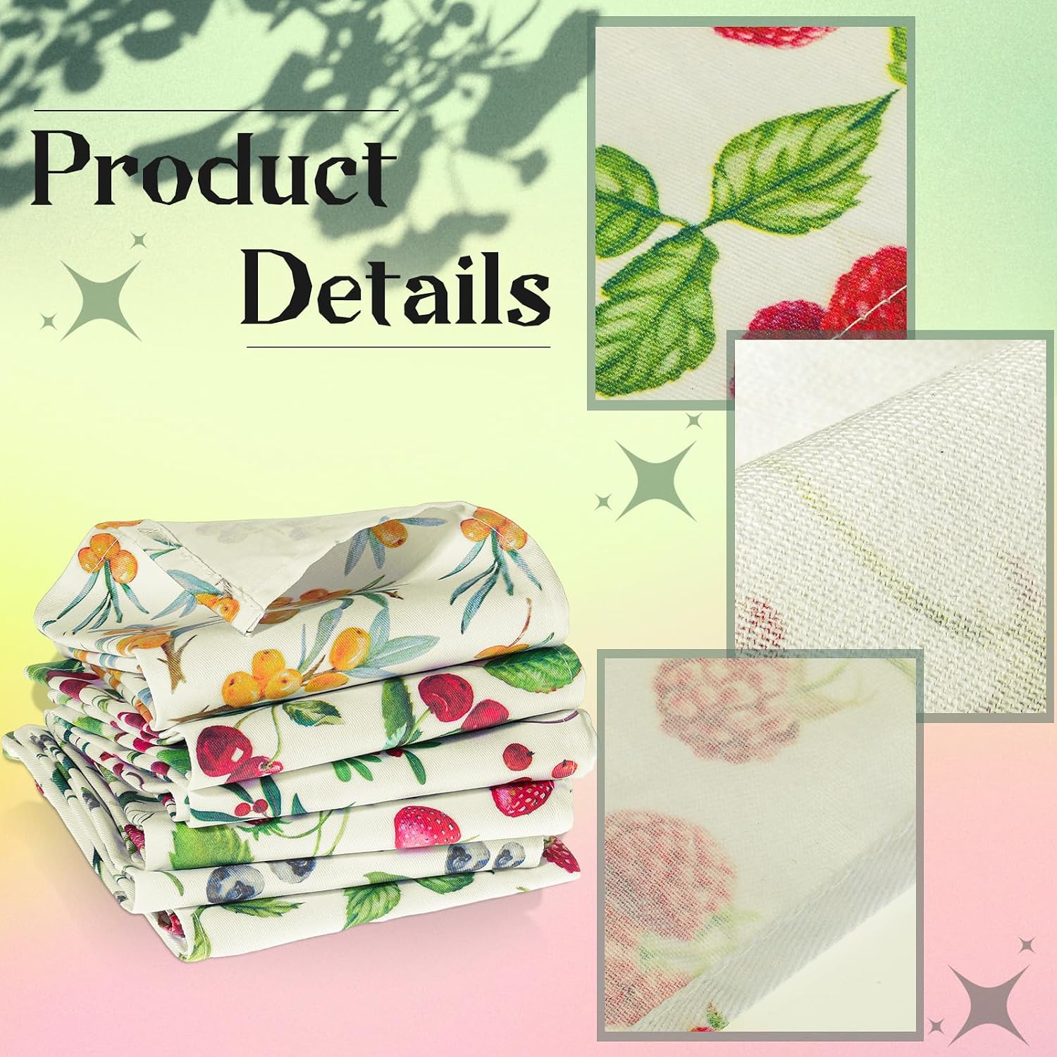 Oudain 6 Pcs Fruit Kitchen Towels Dishcloth Reusable Tea Hand Towels Absorbent Quick Dry Cleaning Cloths Towel for Kitchen Bathroom Housewarming Gifts Home Decoration 23.6 x 11.8", Mixed Fruit