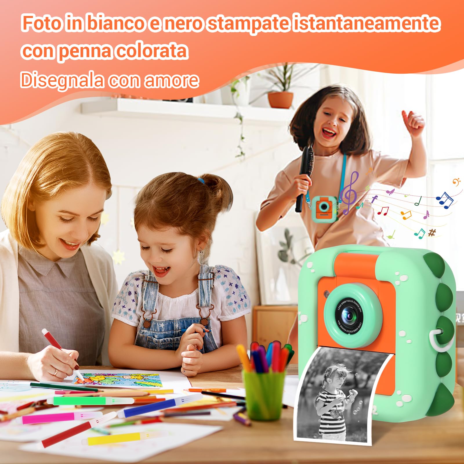 Macchina Fotografica Bambini Istantanea, ZUEOKAI 2,4" Fotocamera Istantanea Bambini con 180° Flip Obiettivo e 3 Stampa Carta, 32GB, Fotocamera con Silicone Custodia, Regalo Bambina Bambino 3-10