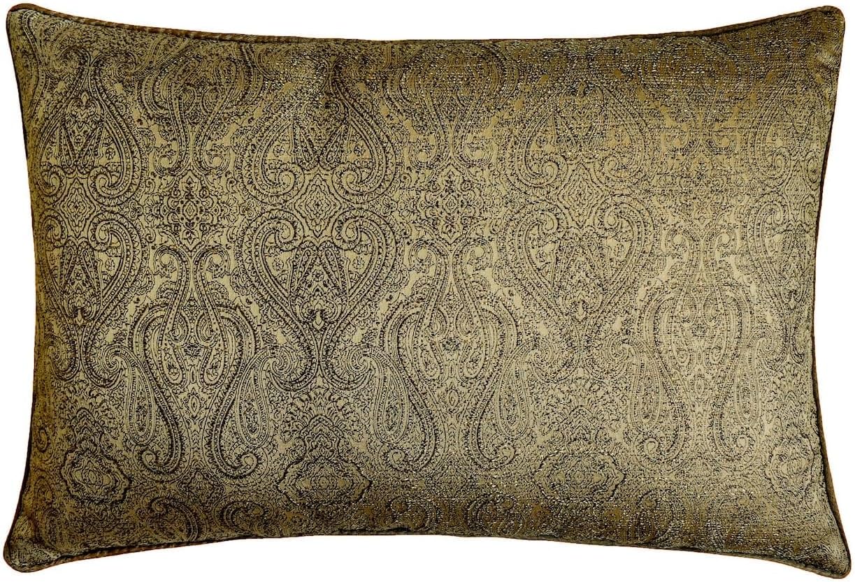 Antique Gold Decorative Lumbar Pillow Cover 12" x 22" | Pack of 2 Contemporary Jacquard Oblong Cushion Cover Damask | Antique Gold Textured Fabric Pillowcases for Bed, Couch & Sofa - Golden Aura