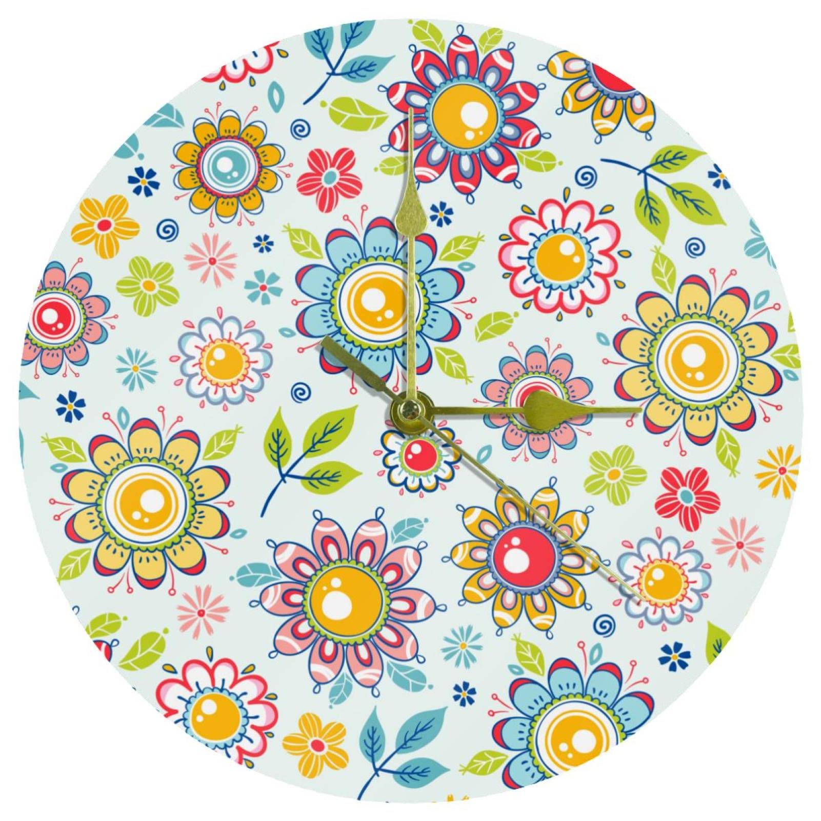 Horloge murale fleurie en acrylique sans tic-tac pour bien dormir