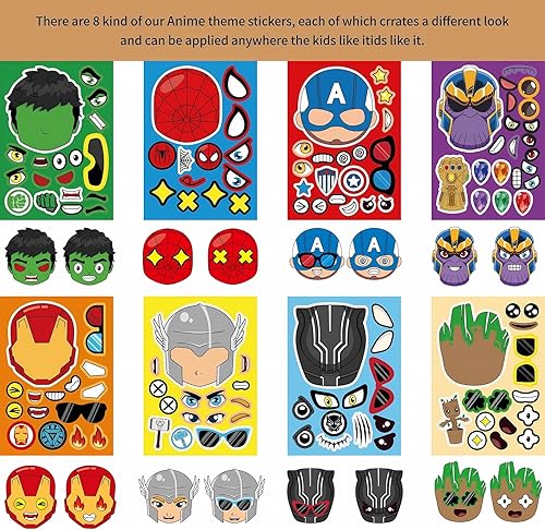 Miniatura 3 de 24 hojas para hacer tus propias calcomanías para niños pequeños, haz una calcomanía de cara de superhéroe para niños, recuerdos de fiesta de