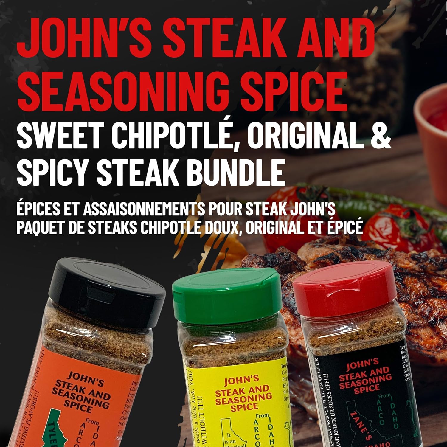 John’s Original Steak & Seasoning Spice – Gluten-Free, MSG-Free, Idaho-Made – Perfect for Steaks, Pork Chops, Burgers, Chicken, Seafood, Potatoes & More, 20 oz