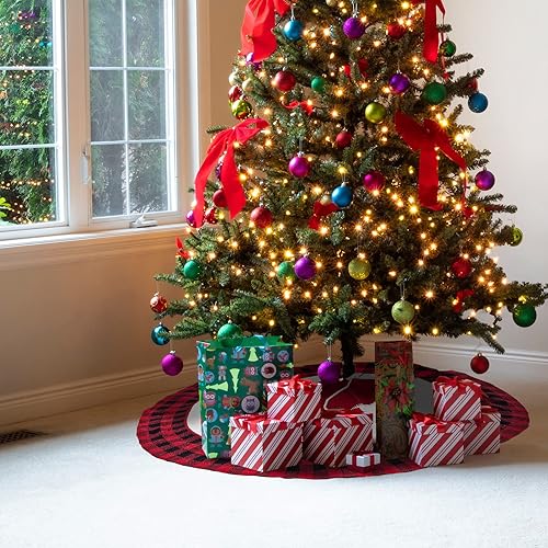 Miniatura 9 de BIGTREE Collar de árbol de Navidad, anillo de árbol de Navidad de 30 pulgadas con alce de punto o a cuadros, base de árbol de Navidad para