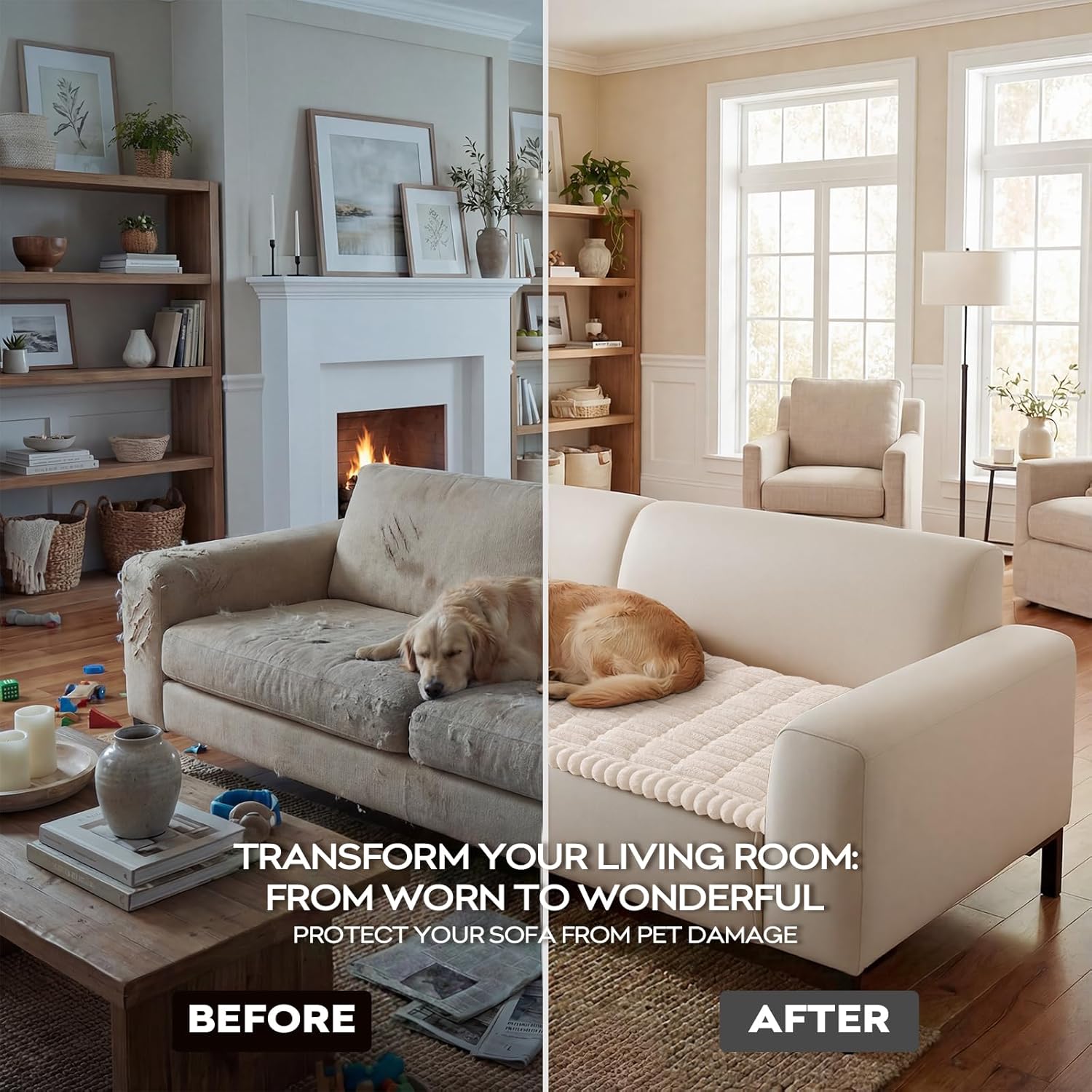 decorUhome Fuzzy Pet Couch Cover for Dogs, Non-Slip Sofa Covers for 3 Cushion Couch, Soft Thick Furniture Couch Protector, Washable Sofa Slipcovers, White, 27.6" x 70.9"