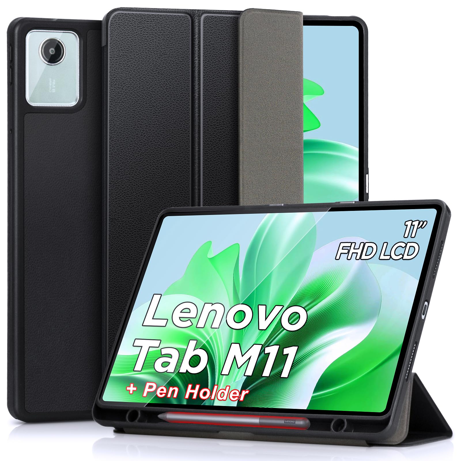 DLveer Cover per Lenovo Tab M11 11 Pollici con Porta Penna - Ultra Sottile Smart Cover Morbida in TPU con Supporto,Funzione Auto Svegliati/Sonno,Custodia Per Lenovo Tab M11 11'' TB330FU/TB330XU,Nero