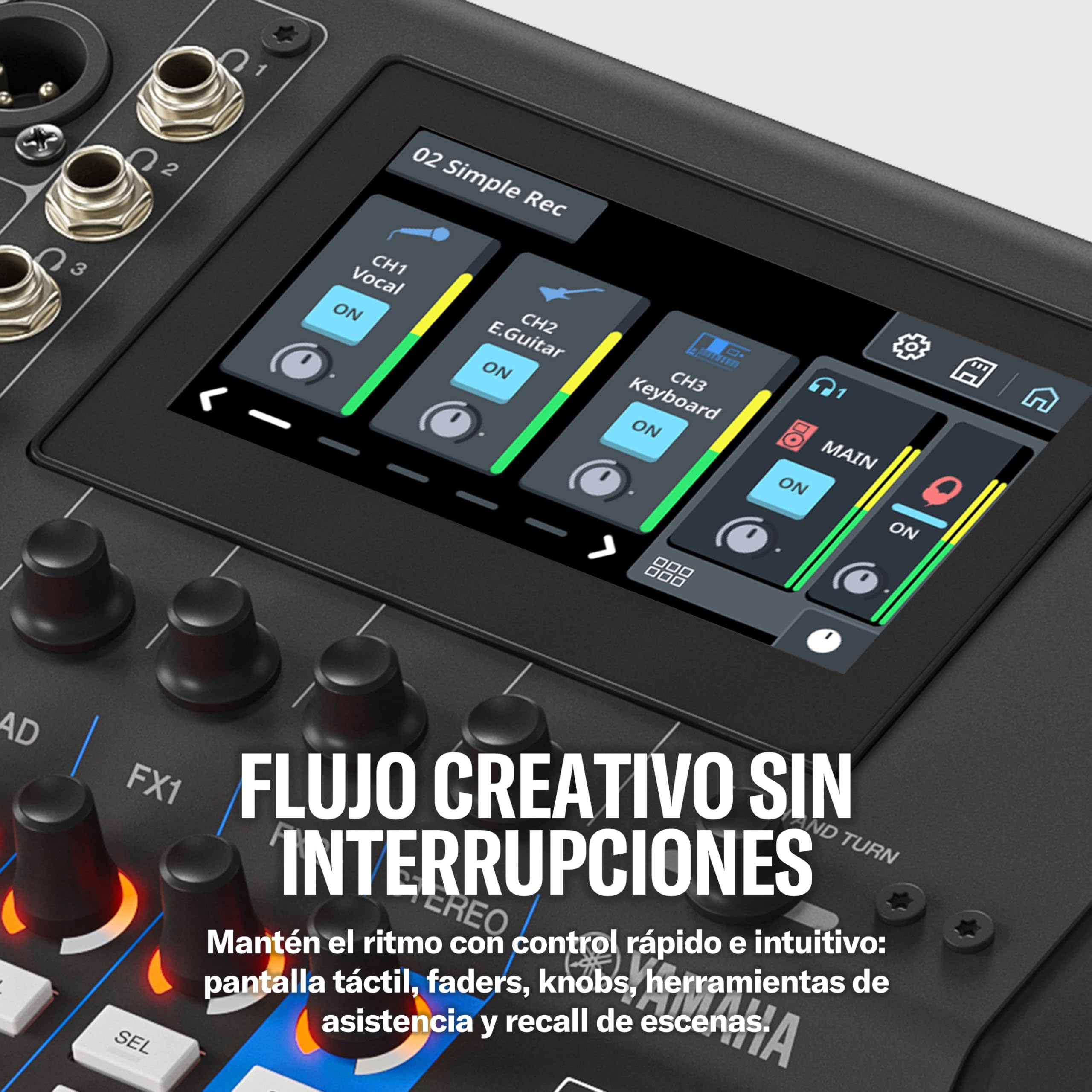 YAMAHA MGX12 Consola de Mezcla Digital con LCD Táctil, Bluetooth, Blanco | Mezclador Compacto con Doble USB, Grabación Multipista en microSD y Herramientas de Audio Inteligentes