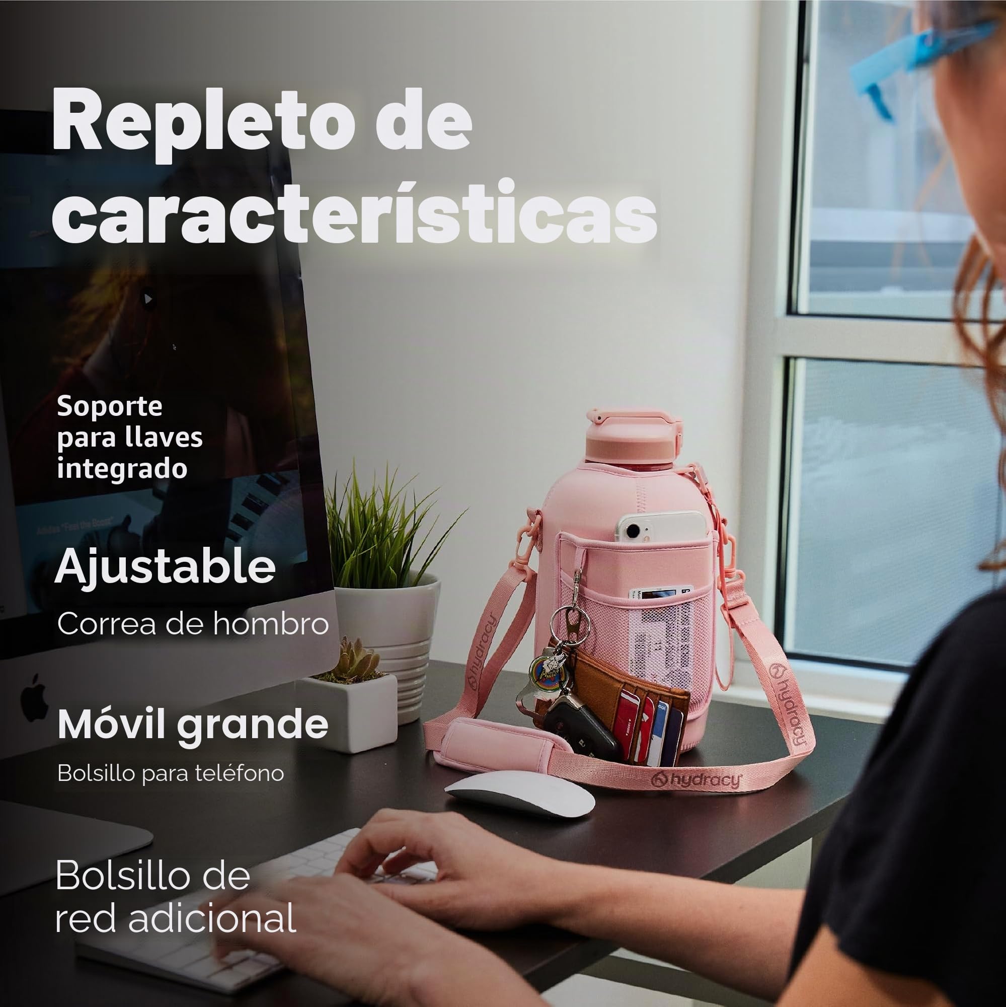 Hydracy Botella de Agua con Funda de Almacenamiento - 2.3 L Botella de Agua Grande con Marcas de Tiempo, sin BPA - Botella de Agua Deportiva Antifugas con Pajita